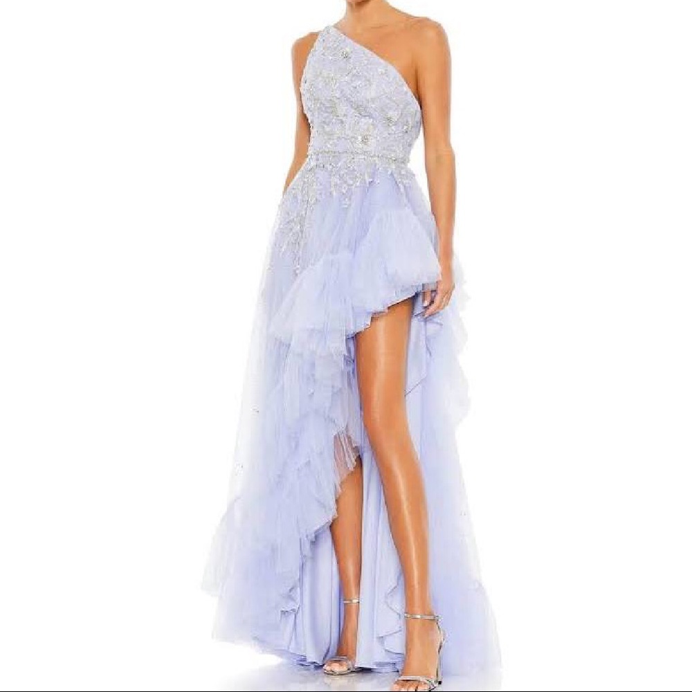 Mac Duggal periwinkle Beaded One-Shoulder High-Low Tulle Gown from Nordstrom